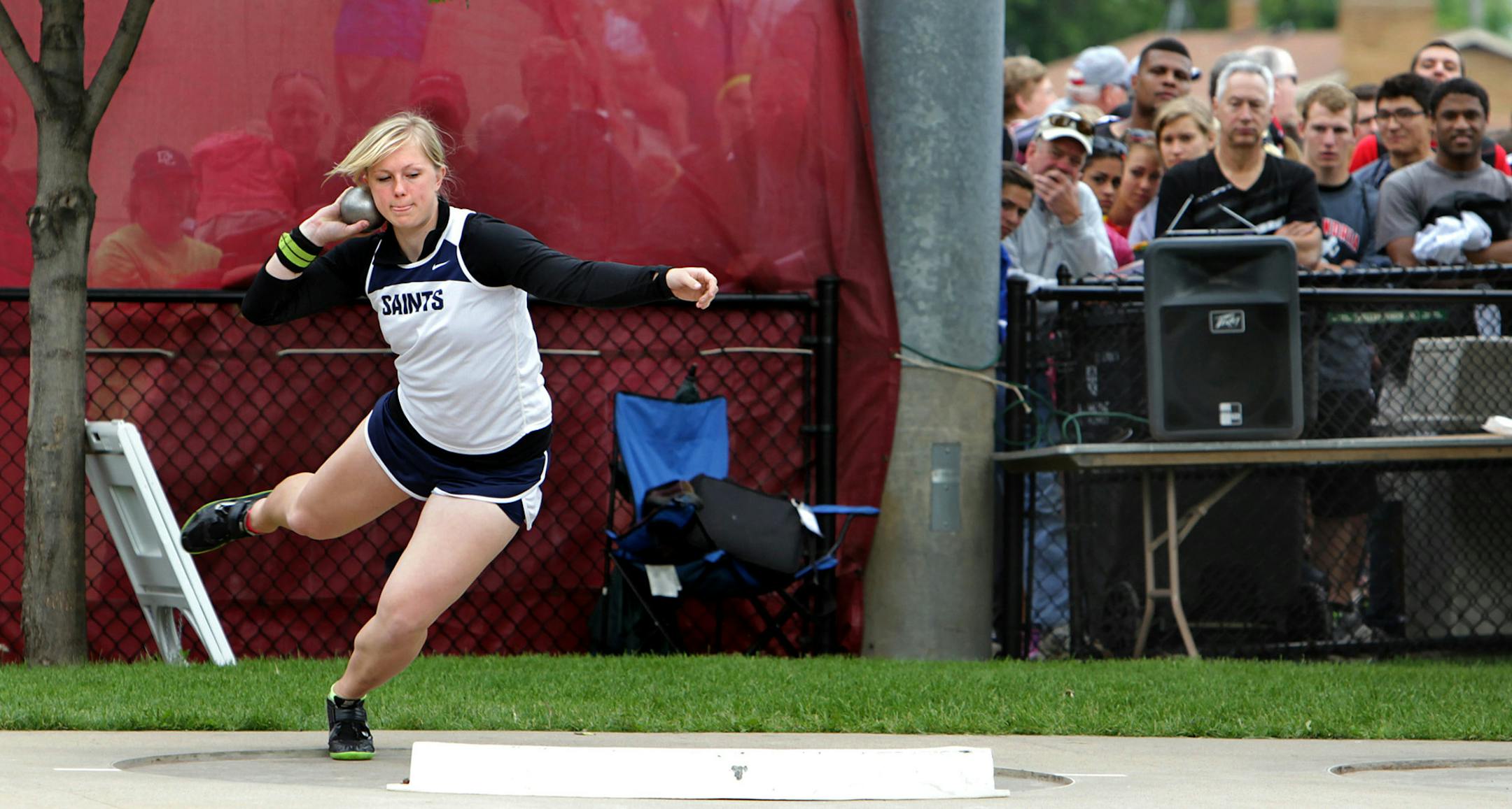 Maggie Ewen of St. Francis broke the Class 2A and all-time state record in shot put with a throw of 54 feet, 8 1/2 inches at the 2013 State Track and Field Meet at Hamline University in St. Paul June 8, 2013. (Courtney Perry/Special to the Star Tribune)