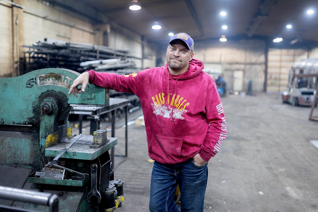 Nate Vortherms of Dick’s Welding said he used to go into the HyLife Plant to work on their machines late into the evening hours before it shut down as he stood in his shop in Windom on Jan. 23. He said his company is still owed thousands of dollars.