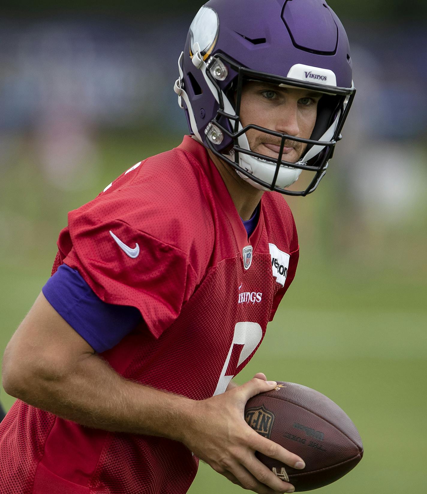 Minnesota Vikings quarterback Kirk Cousins during practice on Wednesday. ] CARLOS GONZALEZ &#xef; cgonzalez@startribune.com &#xf1; July 25, 2018, Eagan, MN, Twin Cities Orthopedics Performance Center, Minnesota Vikings Training Camp, Rookies and Quarterbacks