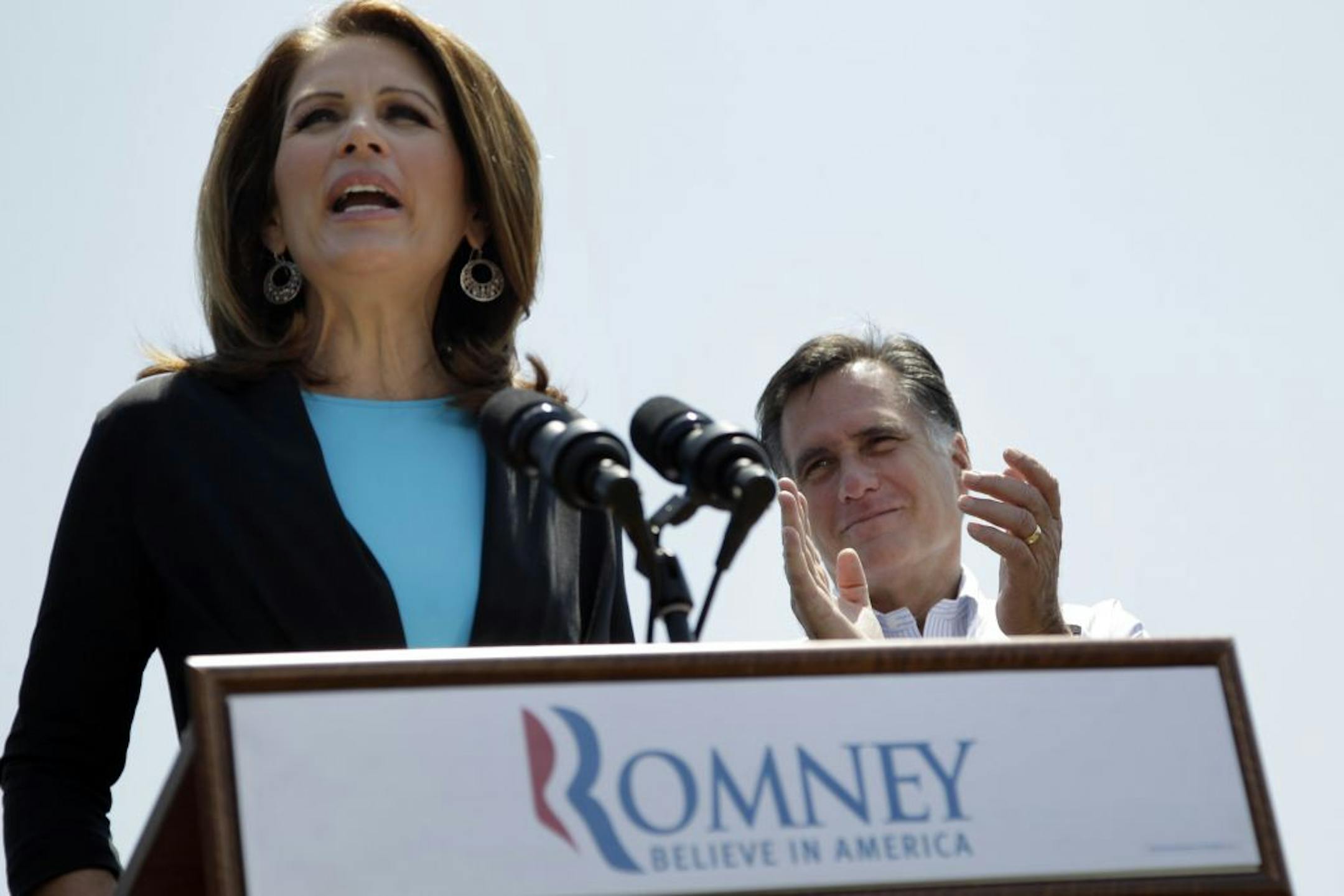 Rep. Michele Bachmann, left, recently endorsed Mitt Romney.