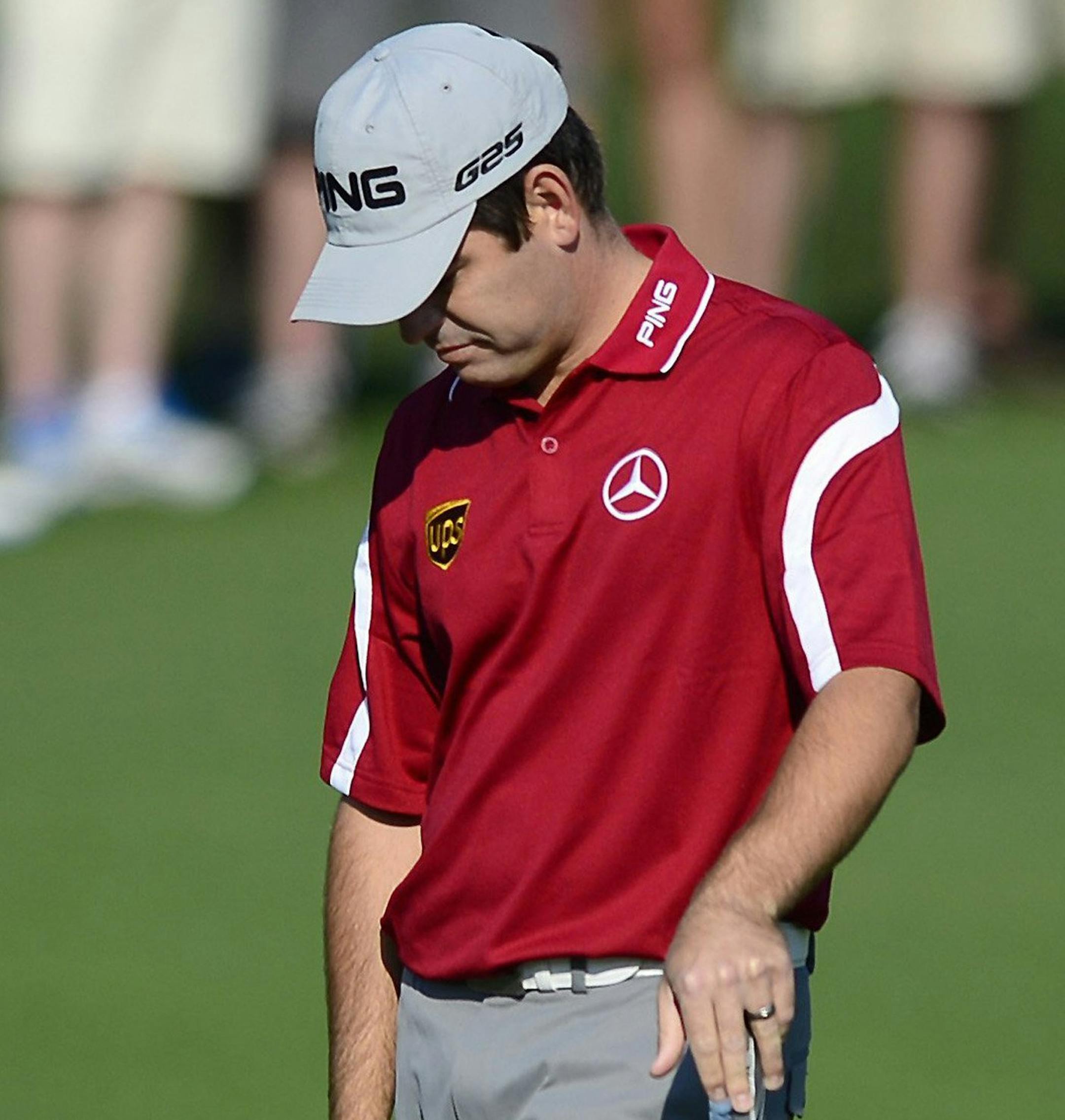 Louis Oosthuizen reacts to his putt on the 2nd green in the second round at the Masters Tournament in August, Ga., on Friday, April 11, 2014. (Jeff Siner/Charlotte Observer/MCT) ORG XMIT: 1151603