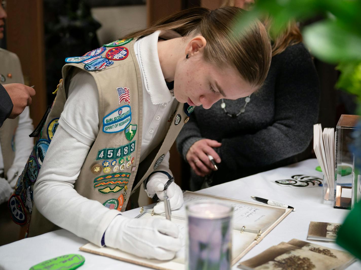 Caitlyn Talkington was part of the Spirit of Nebraska Girl Scout Honor Guard. Five girls came from different troops in Nebraska. ] GLEN STUBBE &#xef; glen.stubbe@startribune.com Thursday, November 8, 2018 The community of Chippewa Falls gathers as one Thursday to mourn and remember three Girl Scouts and a mother who were run over and killed last weekend while picking up litter on a two-lane highway outside of town. Funerals for Sara Jo Schneider and her daughter Haylee Hickle will be held at 11