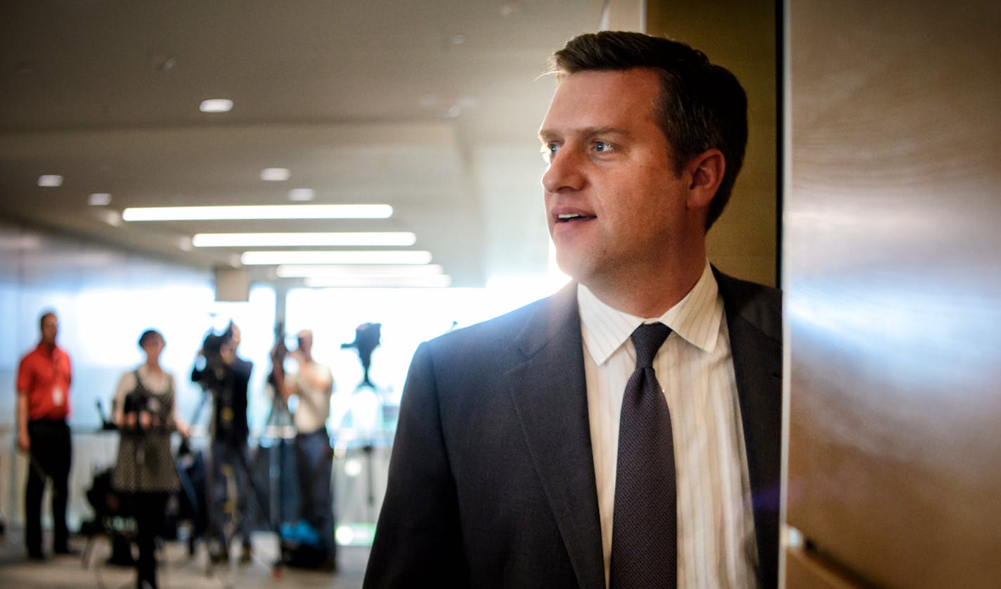 Speaker Kurt Daudt was the first to leave and did not talk to reporters gathered at the end of the hallway. ] GLEN STUBBE * gstubbe@startribune.com Thursday, May 12, 2016 Governor Mark Dayton met in the Senate Office Building Thursday with Speaker Kurt Daudt and Senate Majority Leader Tom Bakk to look for common ground as the end of the session nears. Minnesota legislators appear to have a framework for a global agreement on transportation and bonding as they head into the final week of the sess