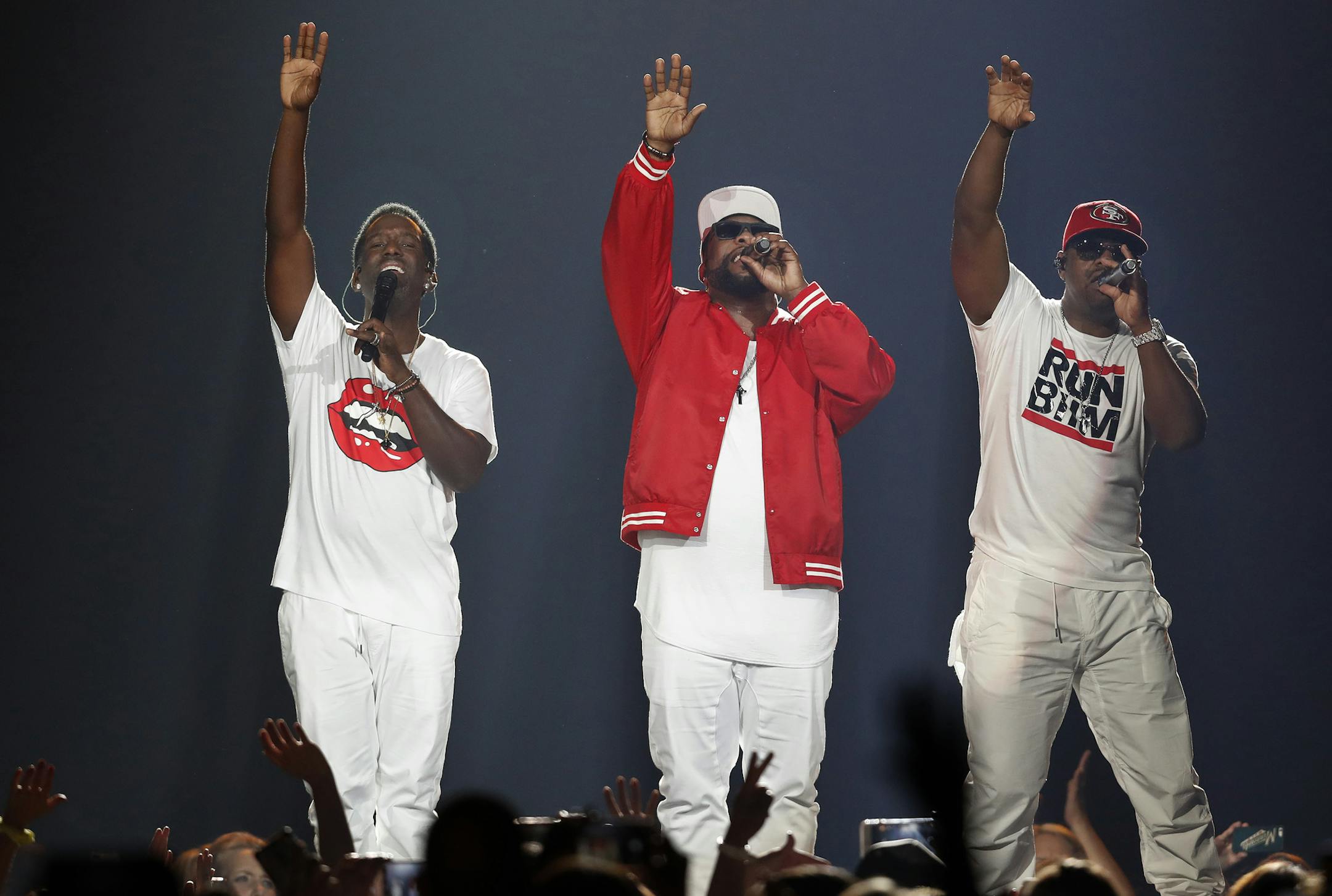 Shawn Stockman, Wanya Morris and Nathan Morris Boyz II Men performed at Xcel Energy Center in St. Paul. ] CARLOS GONZALEZ ï cgonzalez@startribune.com - June 14, 2017, St. Paul, MN, Xcel Energy Center, New Kids on the Block and Boyz II Men, Paula Abdul