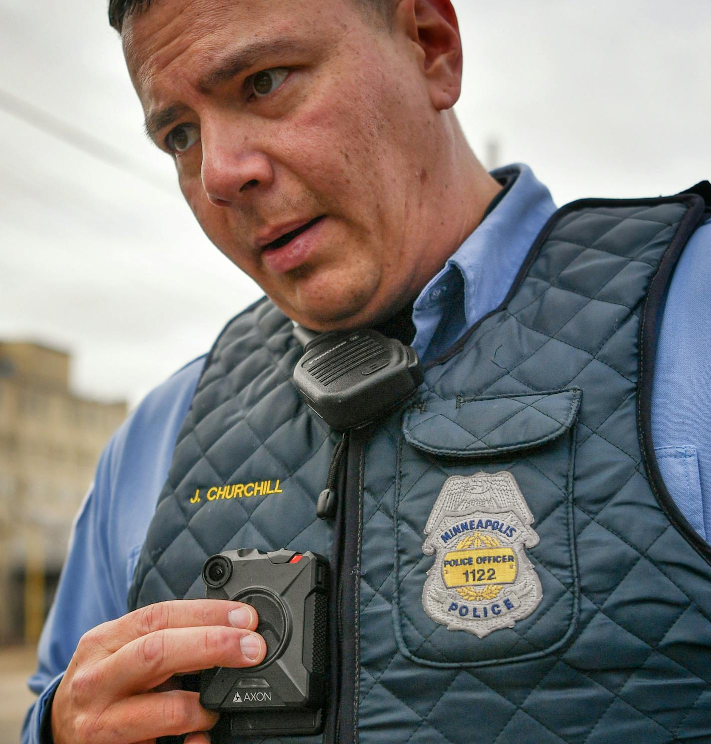 Minneapolis Police Officer Justin Churchill used his body camera on patrol in the third precinct. ] GLEN STUBBE &#xef; glen.stubbe@startribune.com Thursday, February 16, 2017