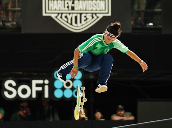 Mariah Duran, who went on to win a gold medal in the event, competed in the SoFi Women's Skateboard Street Final on Saturday.