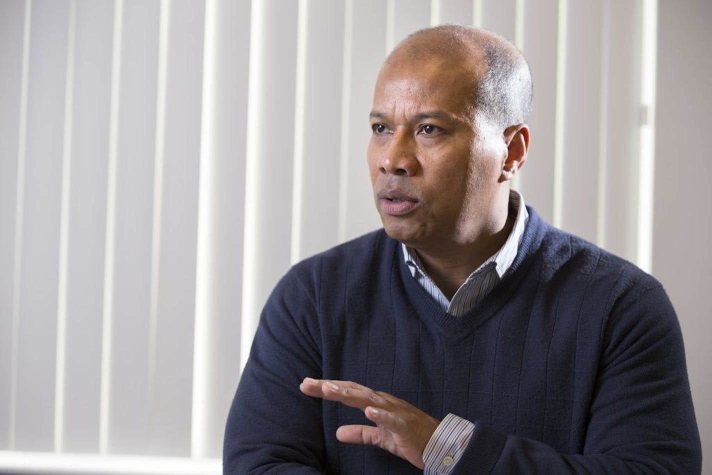 Interim Minneapolis schools superintendent Michael Goar speaks during an interview inside the Davis Education and Service Center in Minneapolis on Monday, February 2, 2015.