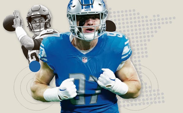 Lions defensive left end Aidan Hutchinson has 6½ sacks to lead a group that’s been one of the league’s most effective at pressuring opposing quar