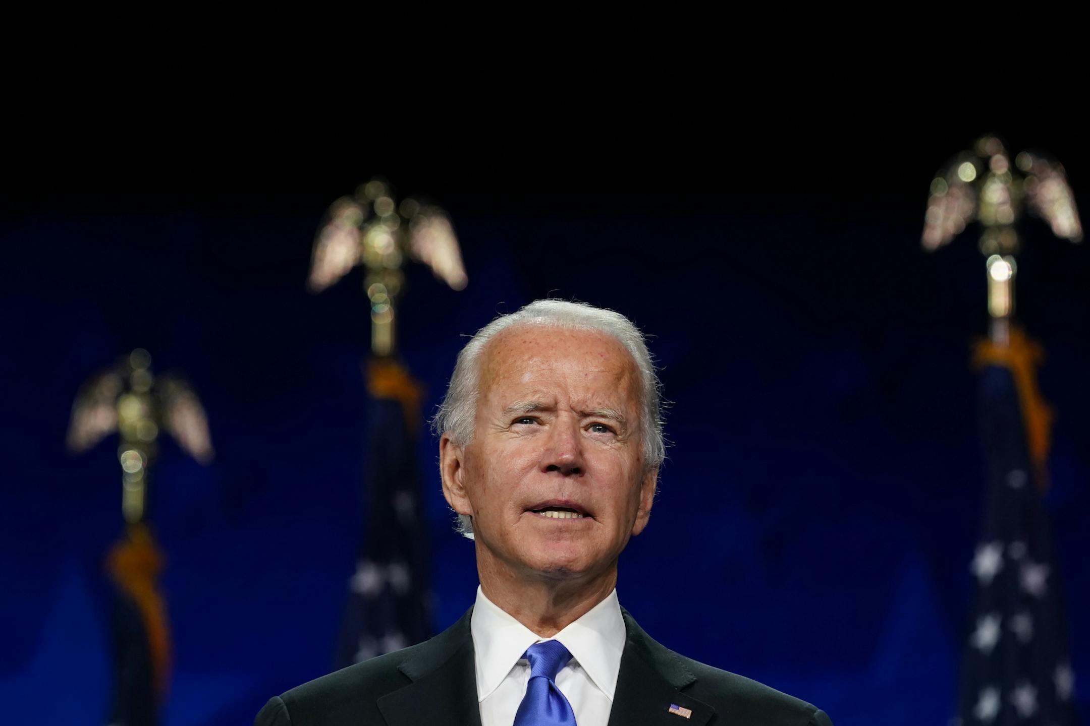 Joe Biden accepts the Democratic nomination for president at the Chase Center in Wilmington, Del., Aug. 20, 2020. ÒThe Democratic nominee conveyed who he is: a plain-spoken American schooled from his Scranton youth in the nationÕs can-do spirit, deepened by suffering, consoled by faith, driven to end the carnage of the presidentÕs self-obsession. Biden left no doubt that he has lived this presidency as an offense to America Ñ and to himself,Ó New York Times columnist Roger Cohen writes. (Erin Sc