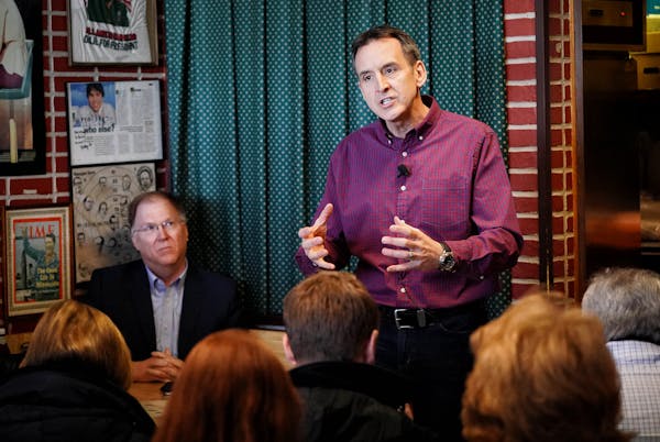 Former Gov. Tim Pawlenty greets supporters on Friday, April 6, 2018 during his first public appearance after entering the race to seek a historic thir