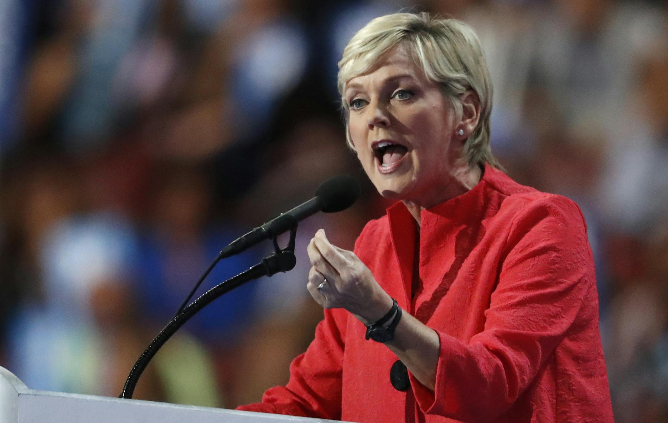 Former Michigan Gov. Jennifer Granholm speaks during the final day of the Democratic National Convention in Philadelphia , Thursday, July 28, 2016. (AP Photo/Paul Sancya) ORG XMIT: MIN2016082518160340