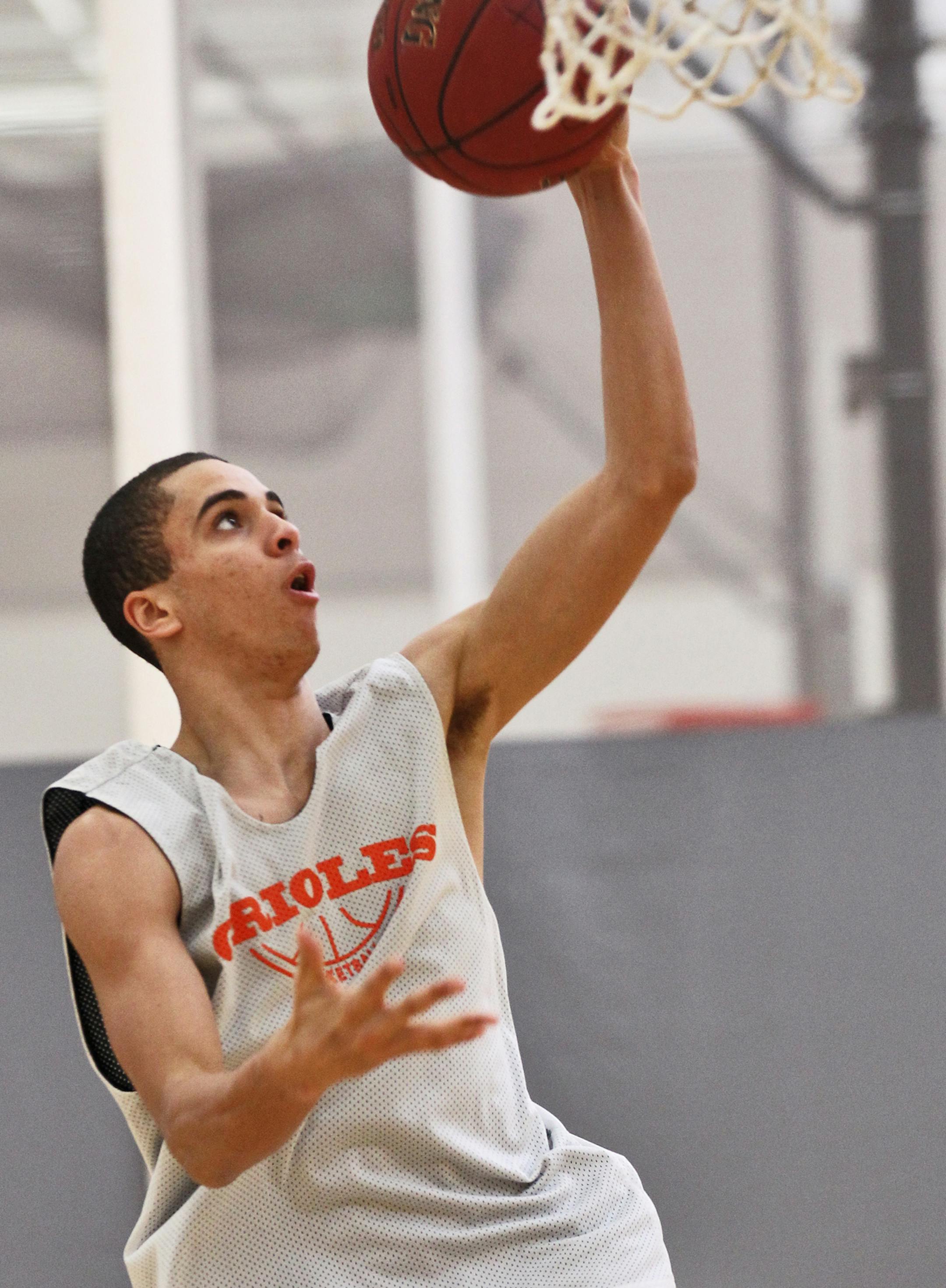 Profile on St. Louis Park basketball players DJ Pollard and Kashif Hayes. Photographed during recent practice. DJ Pollard. (MARLIN LEVISON/STARTRIBUNE(mlevison@startribune.com (cq -) ORG XMIT: MIN1302211253160105