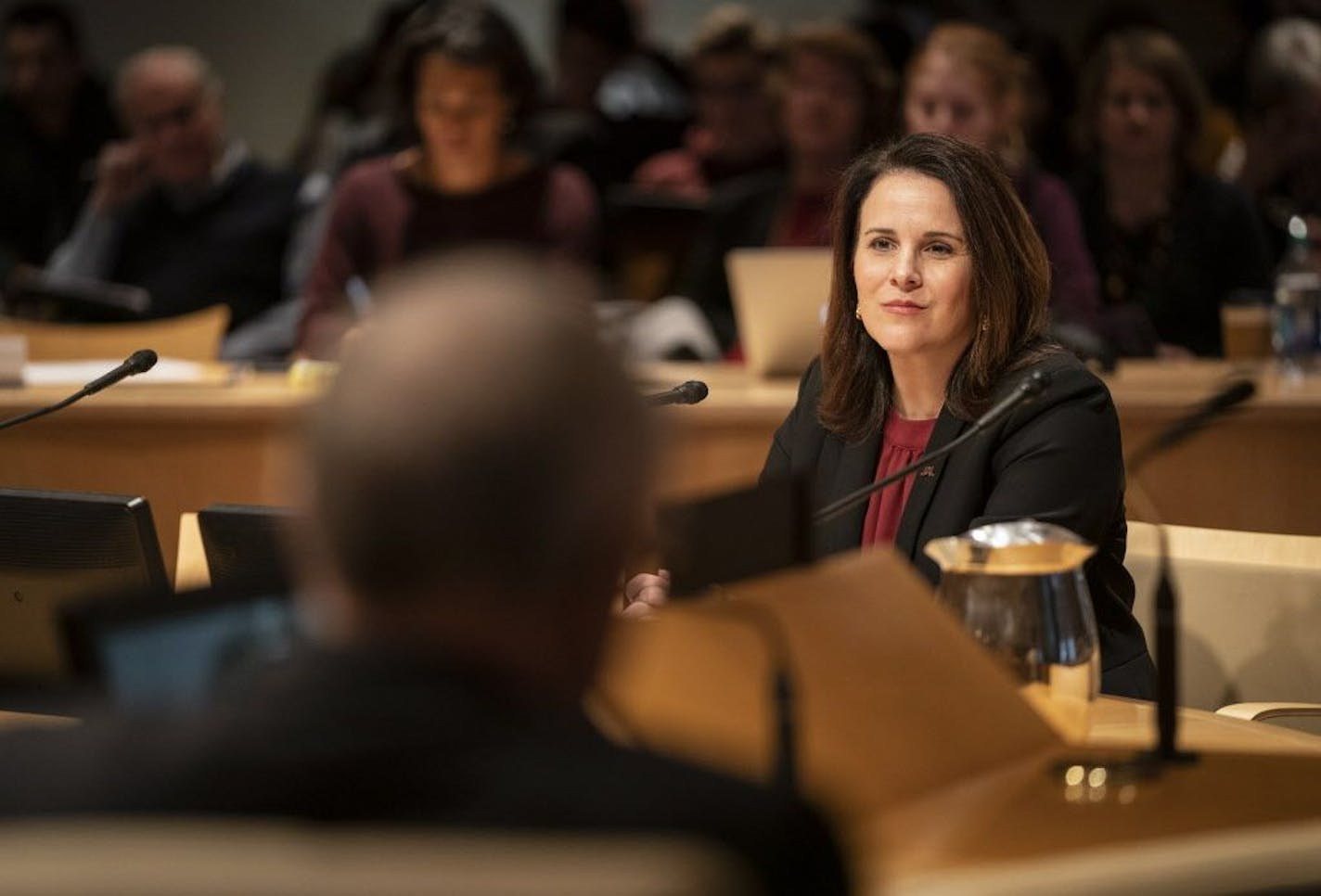 Joan Gabel answered questions by the Board of Regents on the University of Minnesota campus in Minneapolis, Minn. on December 14, 2018.