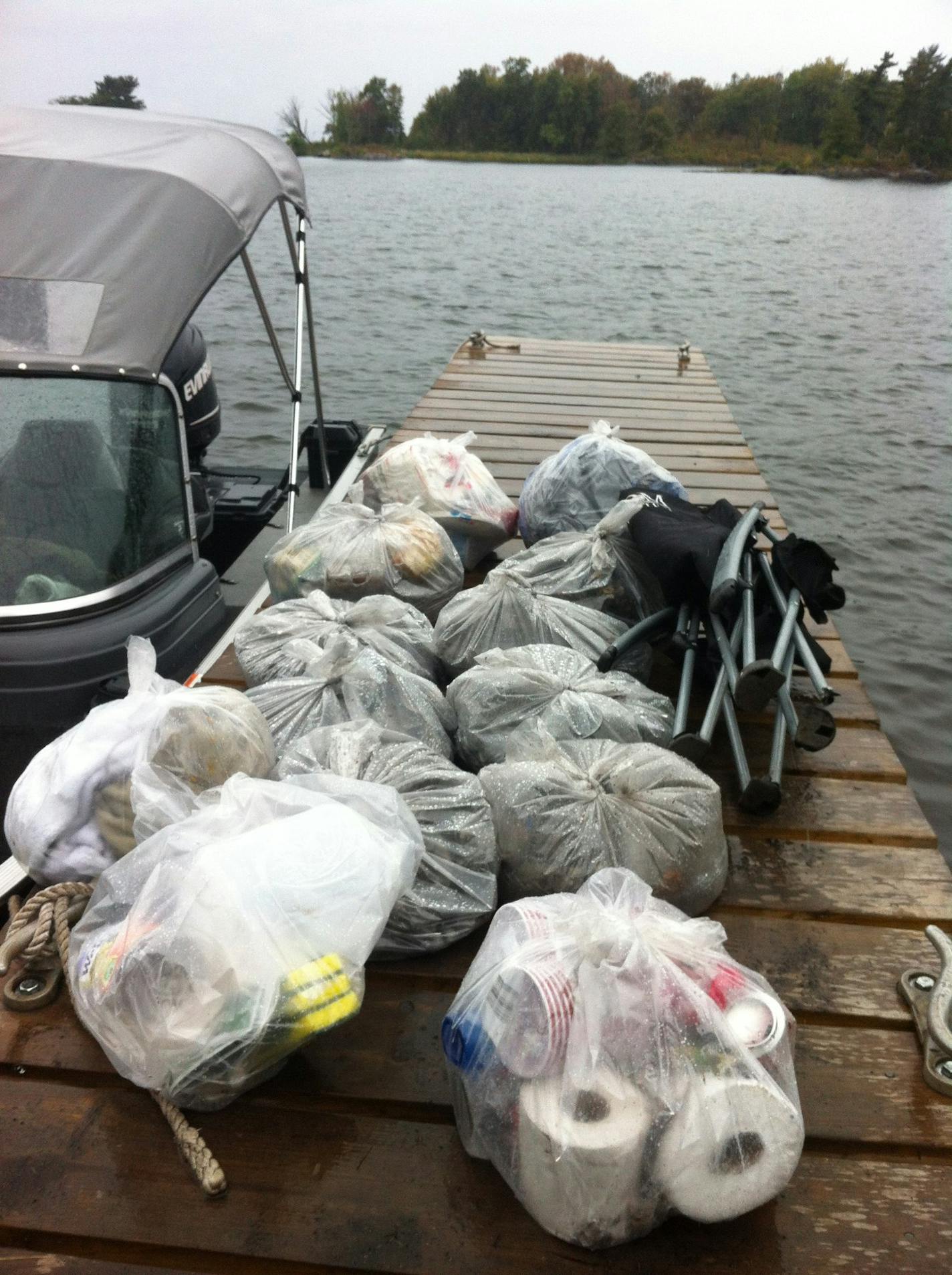 The accumulation of trash left over from campsites at Voyageurs National Park.