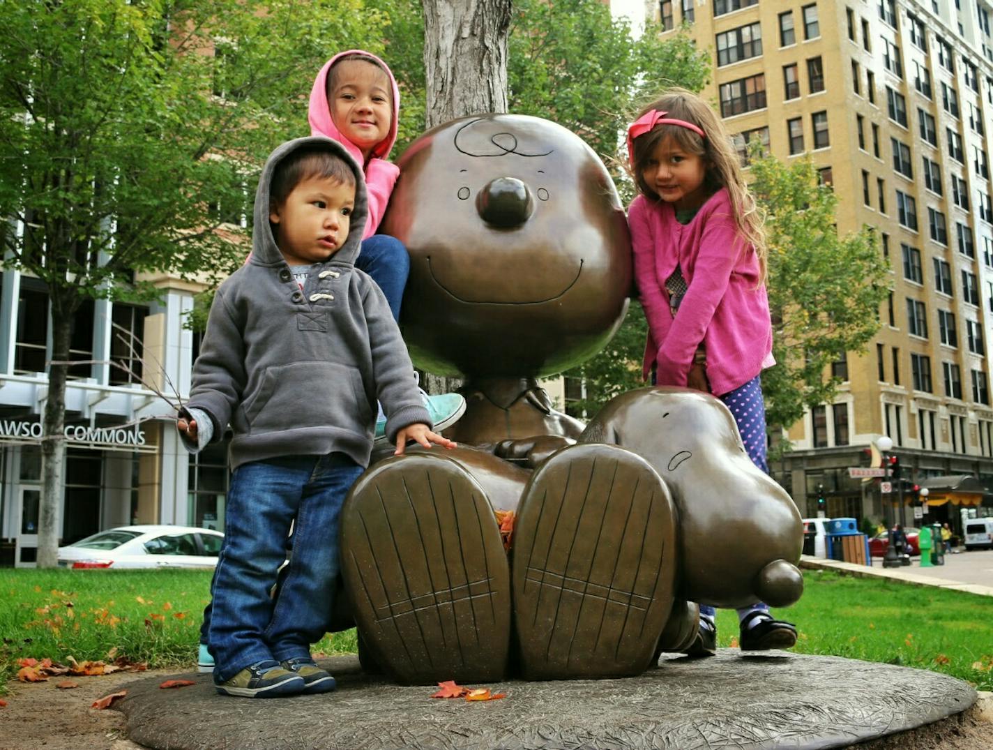 The kids from the Mali Mish family (L-R: Luka, Ava and Mila) with a Peanuts sculpture in St. Paul. Their family travels the country in an Airstream trailer and has more than 40,000 followers on Instagram. They came to Minnesota for 10 days on the invitation of Explore Minnesota, which has incorporated more social media into its tourism marketing.