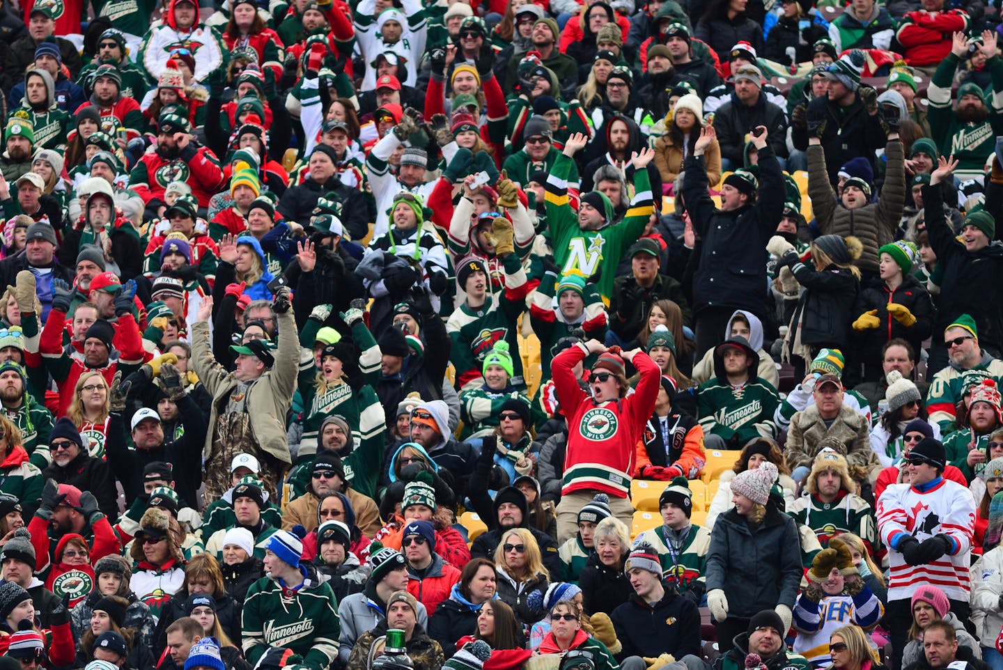 You don&#x2019;t have to look too closely at this photo from the Stadium Series game between the Wild and Chicago to see that the North Stars and their bright green and gold still are popular.