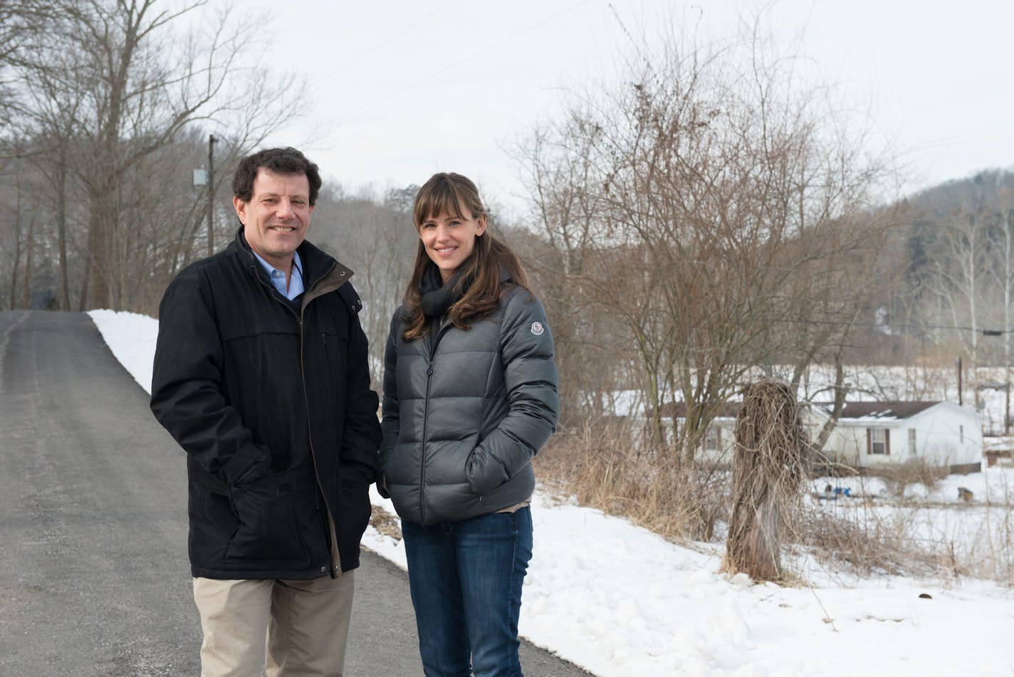 Nicholas Kristof and Jennifer Garner on location for "A Path Appears" in West Virginia.