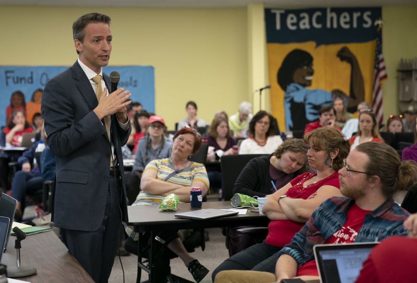 Superintendent Ed Graff spoke to teachers at the Minneapolis Federation of Teachers 59 headquarters in Minneapolis in May.