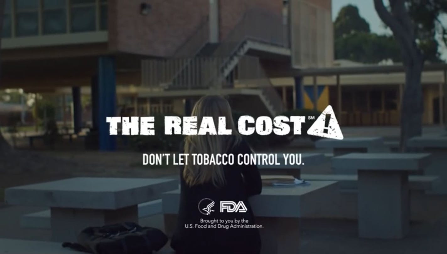 A screen grab of the Real Cost antismoking commercial "There's a Contract in Every Cigarette" at therealcost.gov.