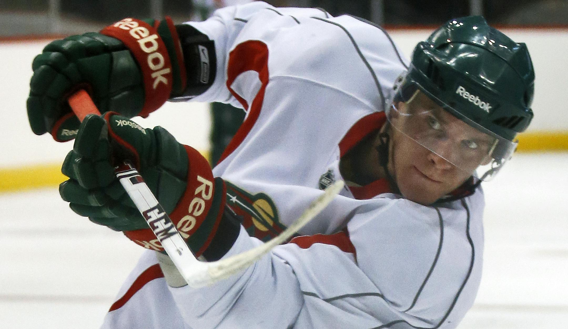 Profile of Eric Haula, Wild draft choice, as he worked out on the ice during Wild developmental camp. (MARLIN LEVISON/STARTRIBUNE(mlevison@startribune.com