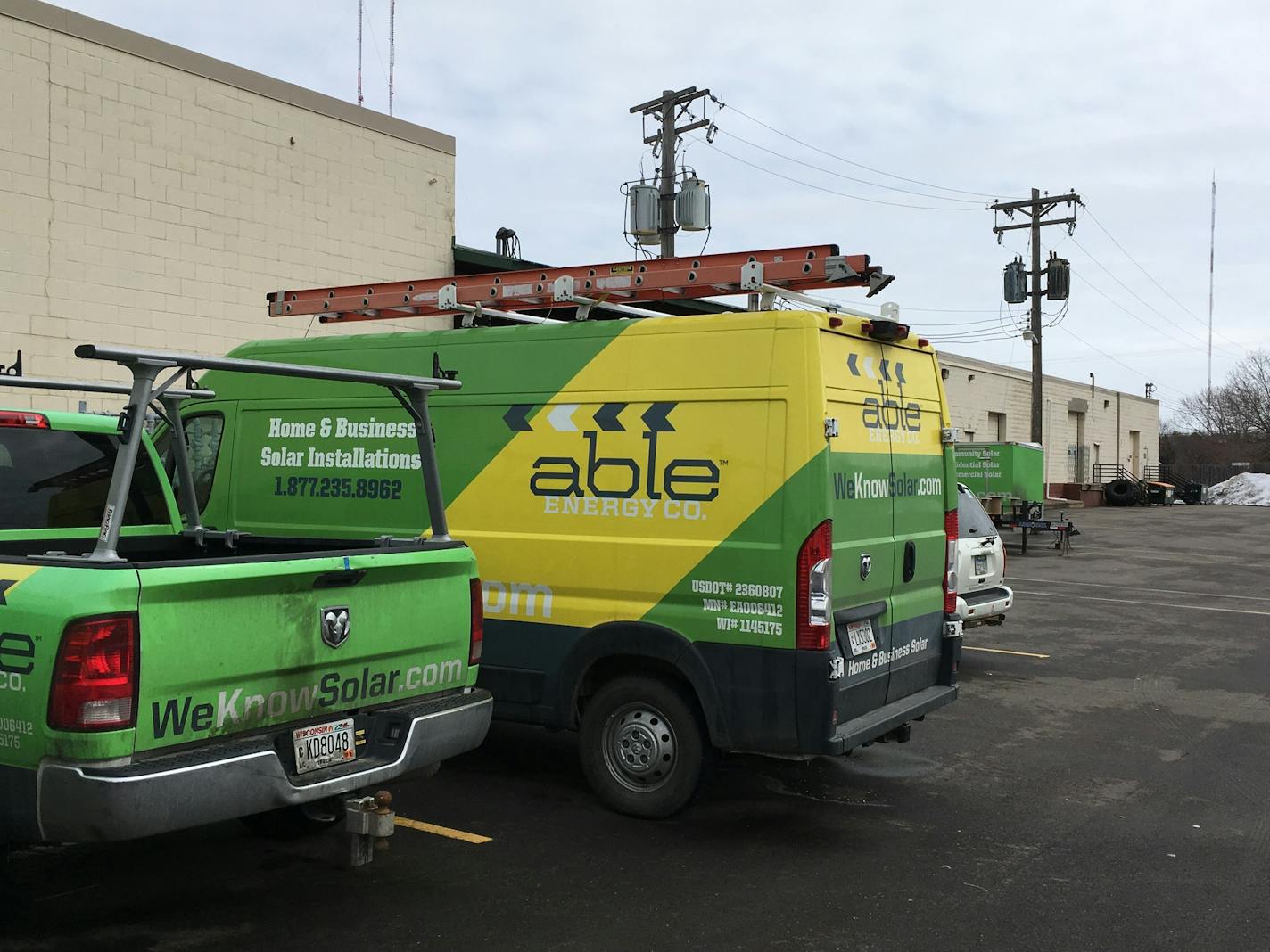 Able Energy recently moved to St. Paul after their landlord in Oakdale kicked the company out for not paying rent for three months. The company's trucks are parked outside their new home.