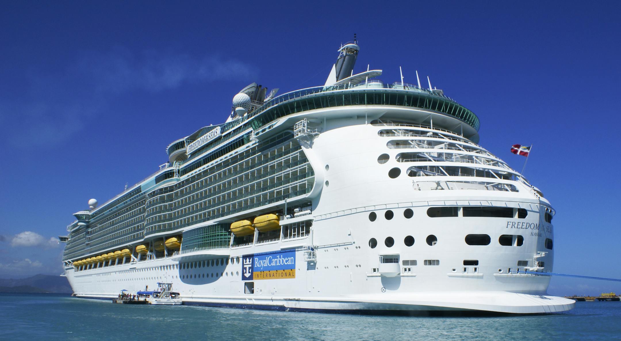 Labadee, Haiti - October 12, 2009: Royal Caribbean Cruises, Freedom of the seas cruise ship anchored in Labadee. Labadee is a port located on the northern coast of Haiti. It is a private resort leased to Royal Caribbean Cruises.