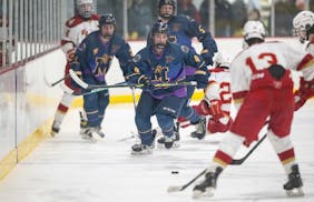 David Wolsfeld (4) has 11 goals and 28 assists for Mahtomedi this season.