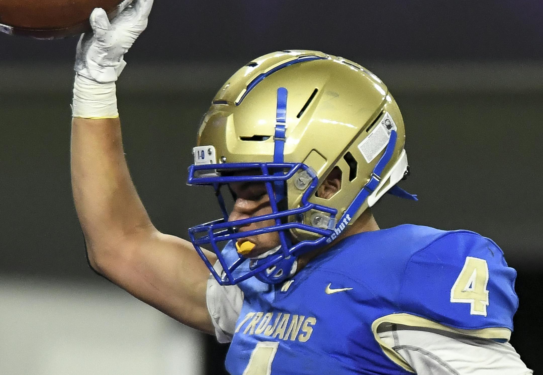 Wayzata running back Christian Vasser (4) celebrated a first half touchdown scored against Champlin Park. ] Aaron Lavinsky • aaron.lavinsky@startribune.com Wayzata played Champlin Park in the Class 6A State Tournament Championship game on Friday, Nov. 29, 2019 at US Bank Stadium in Minneapolis, Minn.
