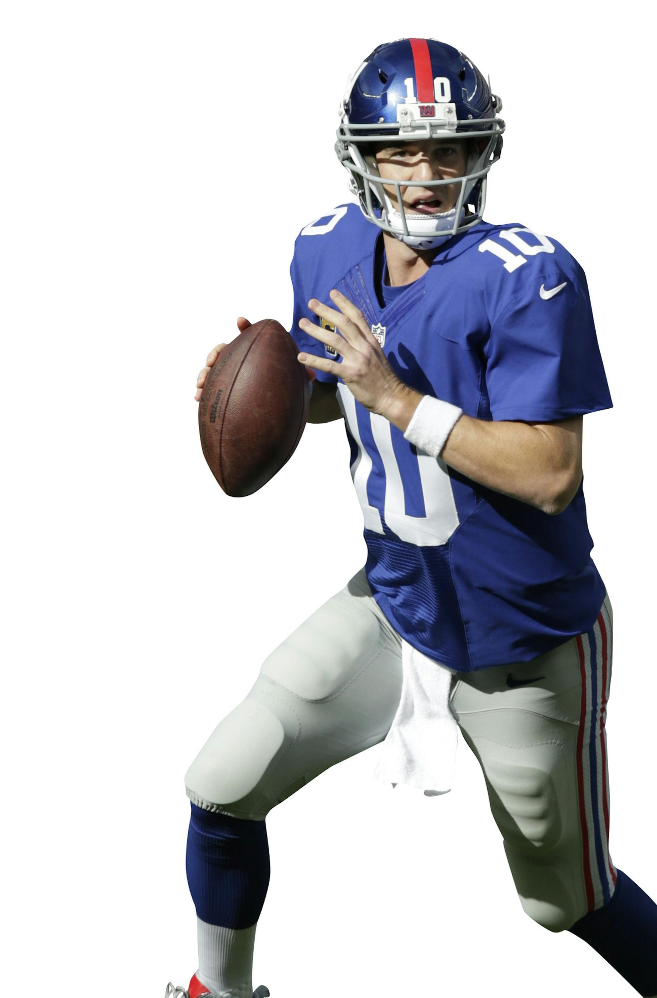 New York Giants quarterback Eli Manning (10) scrambles during the first half of an NFL football game against the Denver Broncos Sunday, Sept. 15, 2013, in East Rutherford, N.J. (AP Photo/Kathy Willens) ORG XMIT: ERU112