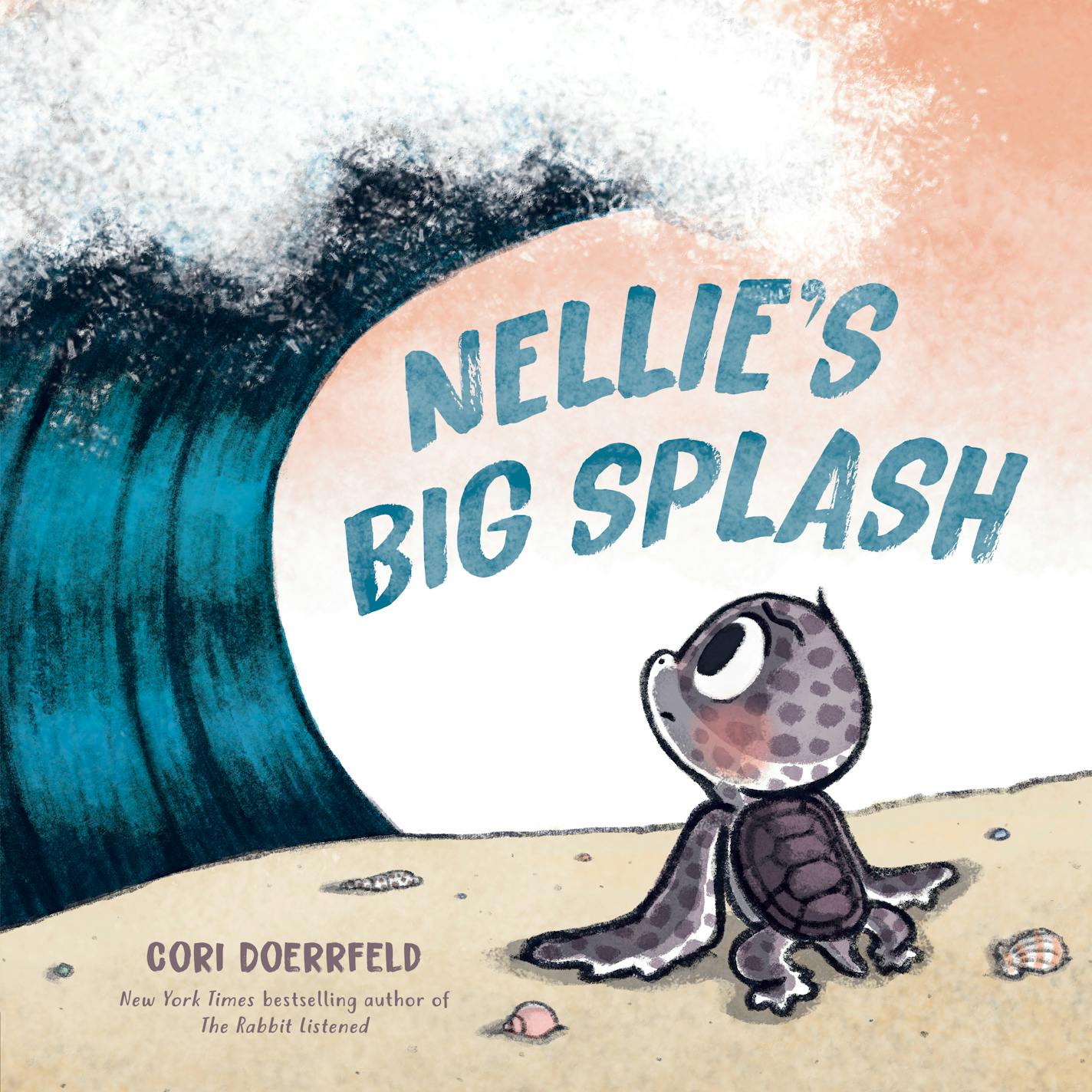 cover of Nellie's Big Splash is an illustration of a baby turtle facing a huge wave