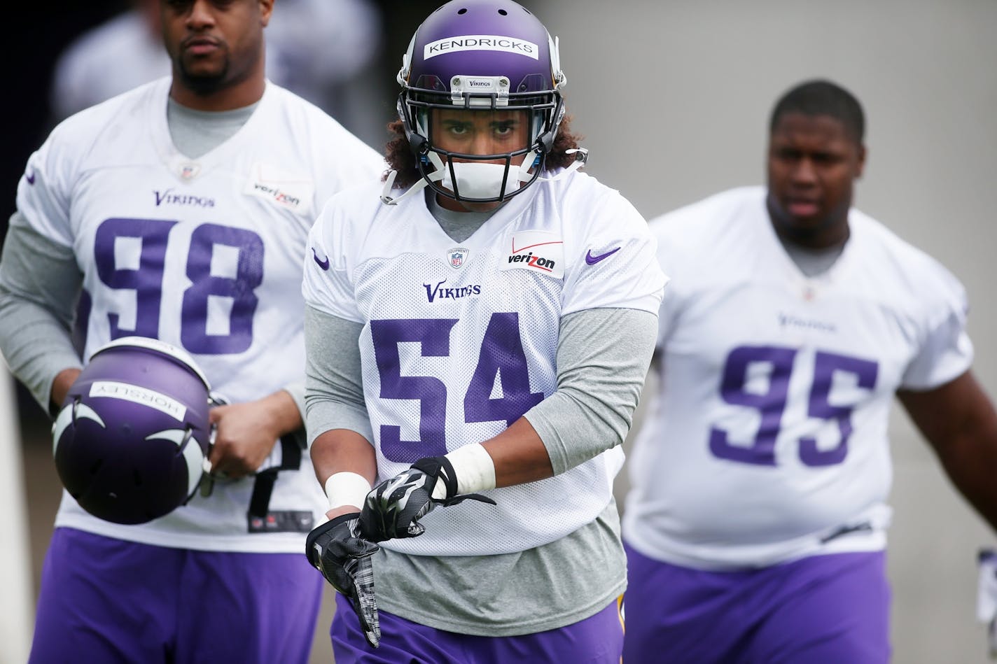 Rookie Eric Kendricks enters the field during Vikings 2015 rookie minicamp at Winter Park in Eden Prairie on Friday, May 8, 2015. LEILA NAVIDI leila.navidi@startribune.com /