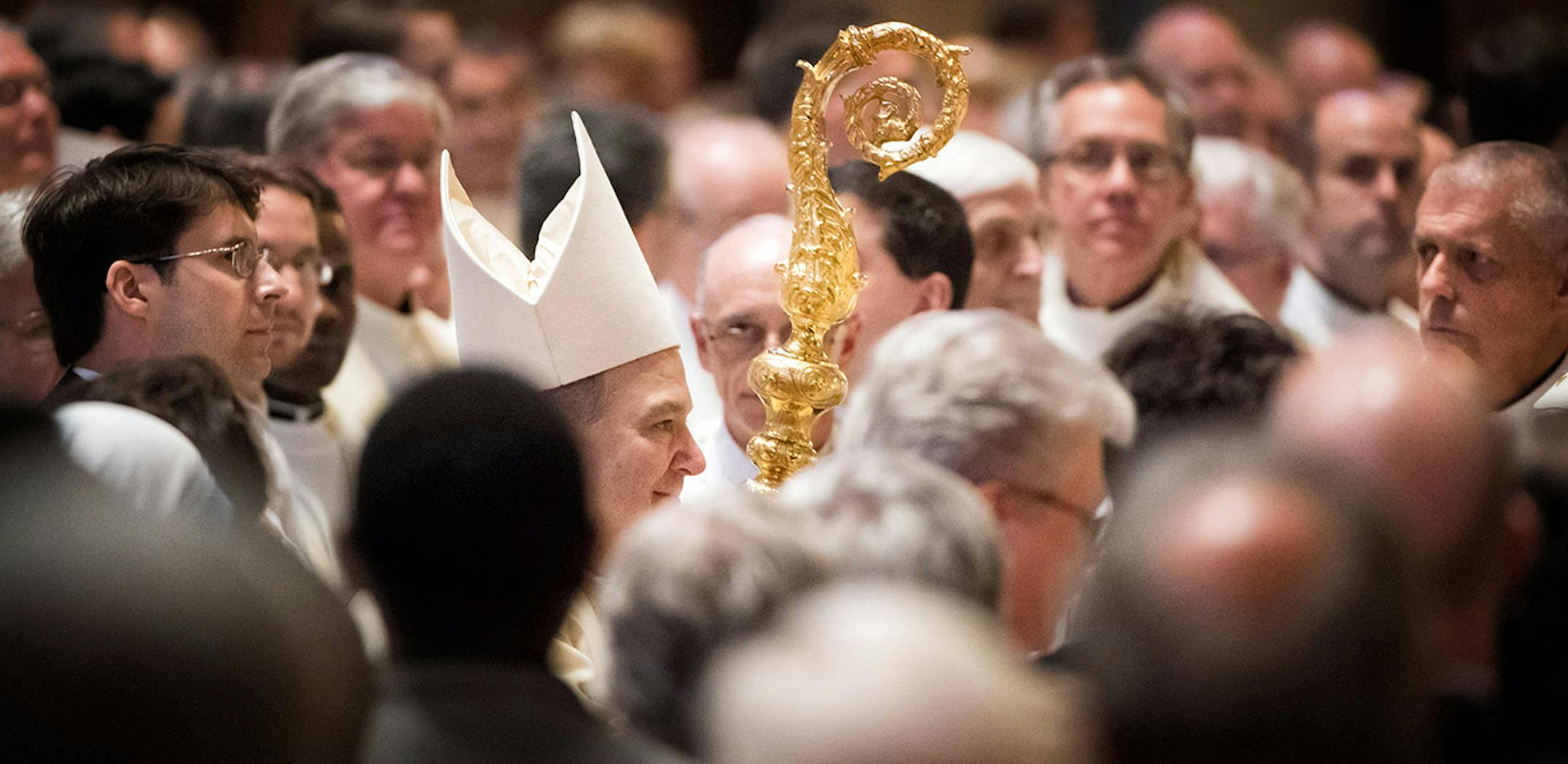 Archbishop Bernard Hebda entered the cathedral to be installed.