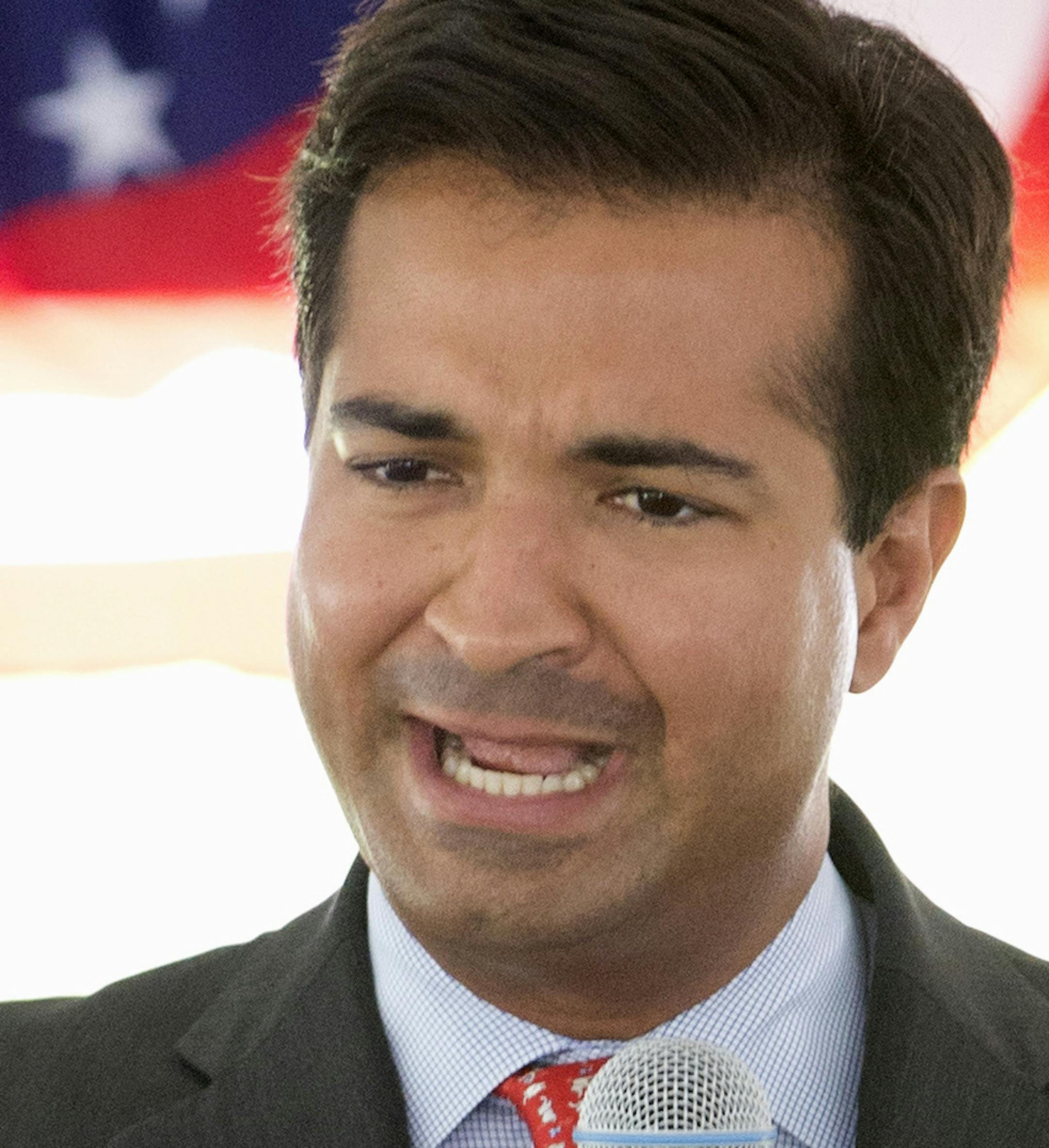 FILE- In this July 6, 2015 file photo, Rep. Carlos Curbelo, R-Fla. speaks in Miami. The Miami-area congressional seat held by Curbelo is one of the nation's most competitive, it ping-ponged between the GOP and the Democrats the last three elections. (AP Photo/Wilfredo Lee, File)