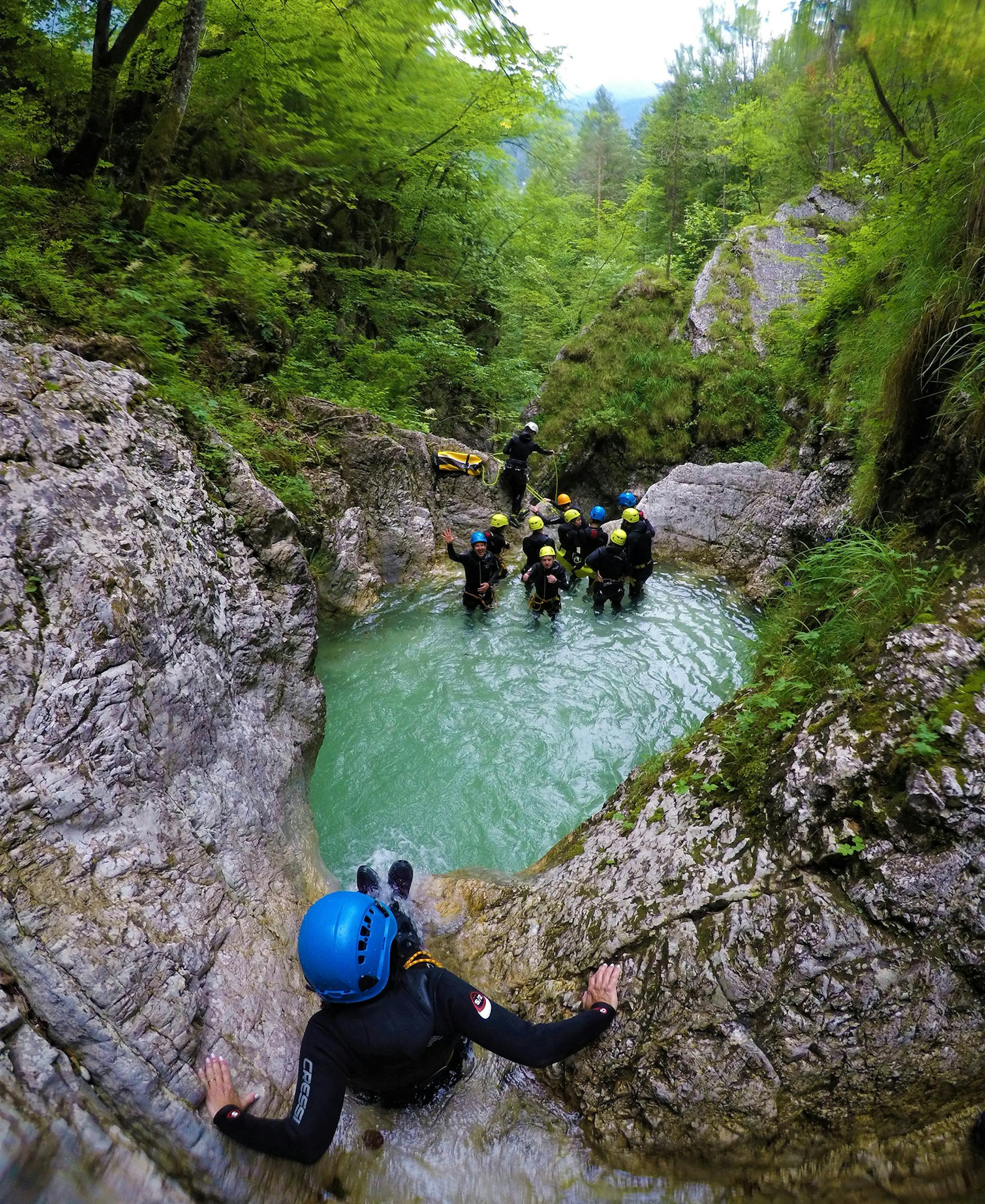 Canyoning in the Fratarica Canyon is the Soca Valley of northern Slovenia. Provided by KATA Adventures