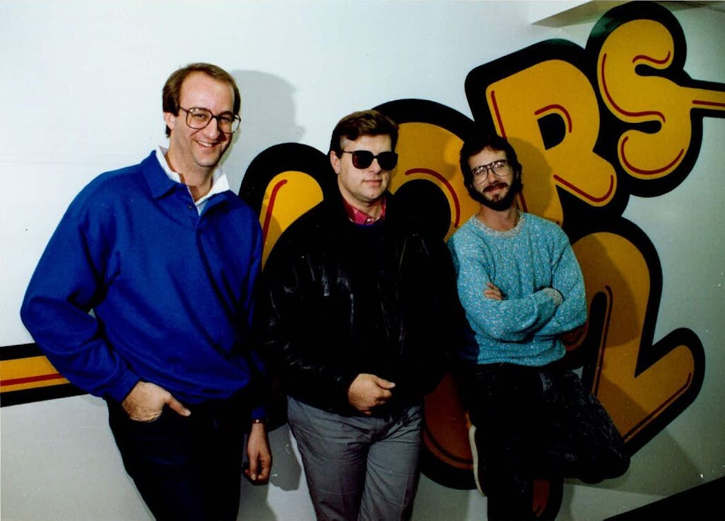 The KQRS morning show in 1987: Dan Culhane, right, with Mark Rosen, left, and Tom Barnard.