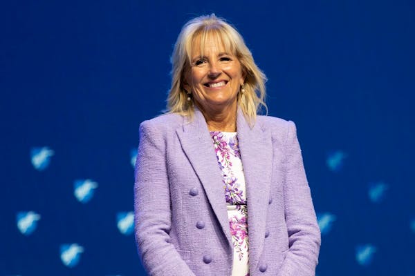 FILE - First lady Jill Biden smiles as she is introduced before speaking during the American Federation of Teachers convention, July 15, 2022, in Bost