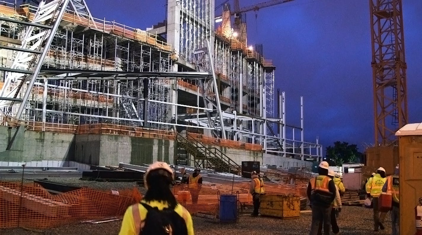 Early Friday morning at the new Vikings stadium site. Friday, Oct. 3, 2014. Minneapolis, Minn.