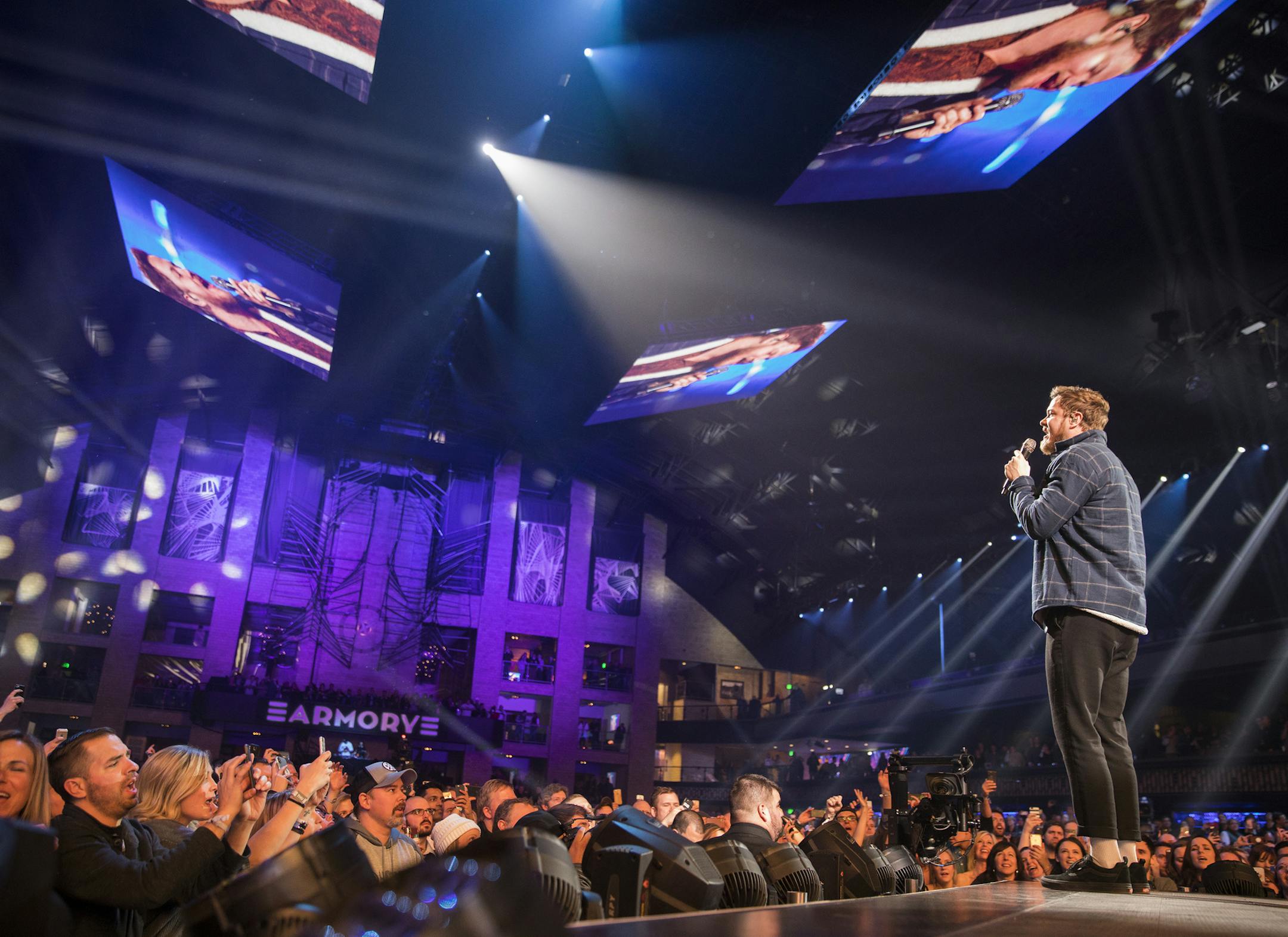 The renovated Armory saw action during Super Bowl events. Dan Reynolds of Imagine Dragons was among performers.