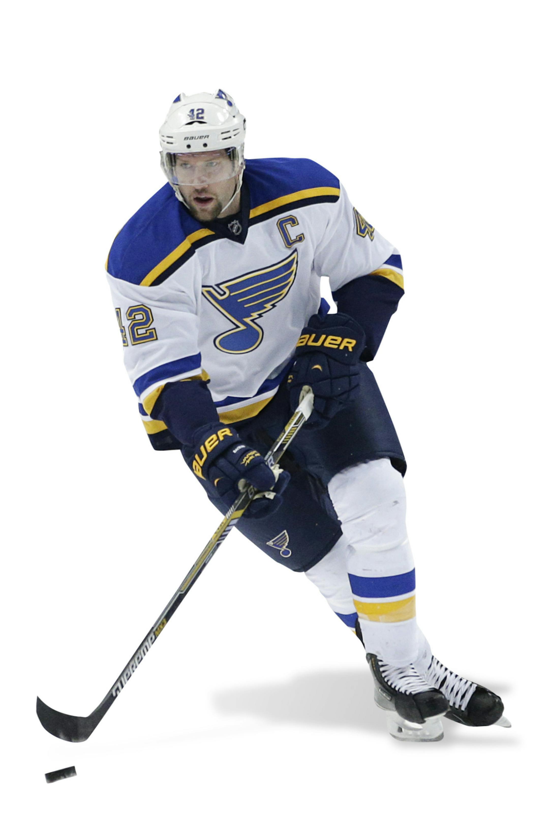 St. Louis Blues' David Backes skates during the first period of an NHL hockey game against the Anaheim Ducks Friday, Jan. 2, 2015, in Anaheim, Calif. (AP Photo/Jae C. Hong) ORG XMIT: NYOTK ORG XMIT: MIN1504141954421726