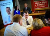 Jeff Johnson greeted supporters at a fundraiser at the Day Block Brewing Co in Minneapolis. July 8, 2014 ] GLEN STUBBE * gstubbe@startribune.com ORG X