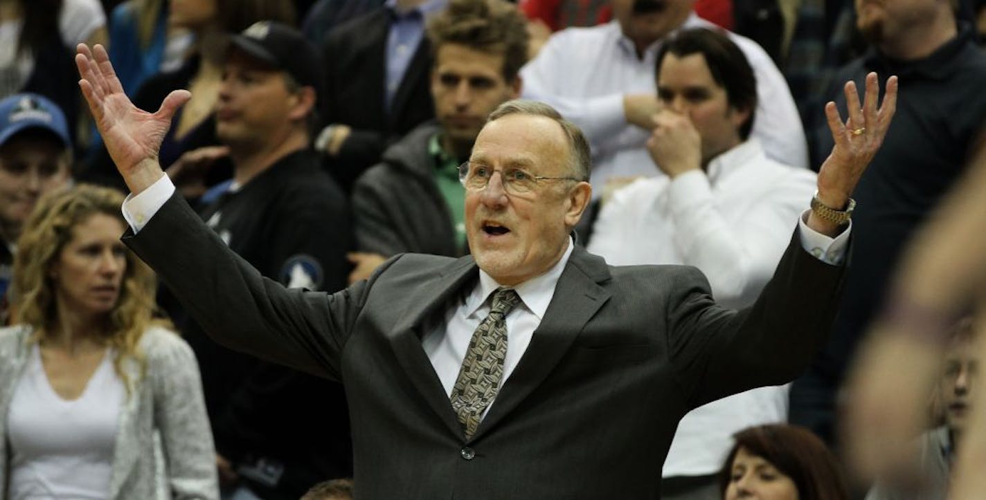 (left to right) Wolves head coach Rick Adelman couldn't believe the foul called with 14 seconds to go in the game agains the Knicks on 2/8/13.