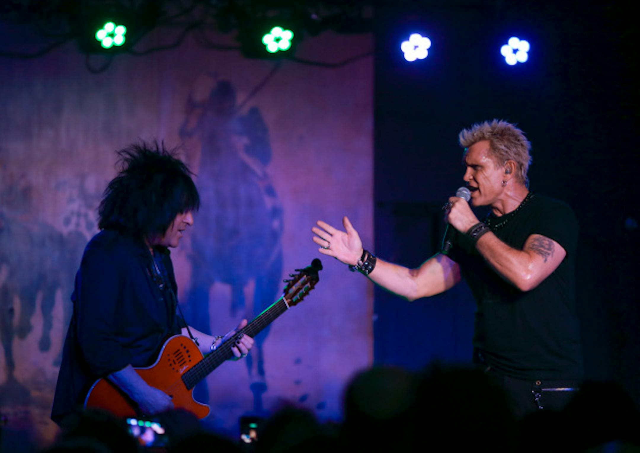 Billy Idol during his acoustic set with guitarist Steve Stevens Monday night at the Turf Club in St. Paul. ] JEFF WHEELER • jeff.wheeler@startribune.com As part of their 10th anniversary celebration, 89.3 The Current presented 80's rocker Billy Idol at the Turf Club in St. Paul Monday night, January 19, 2015.