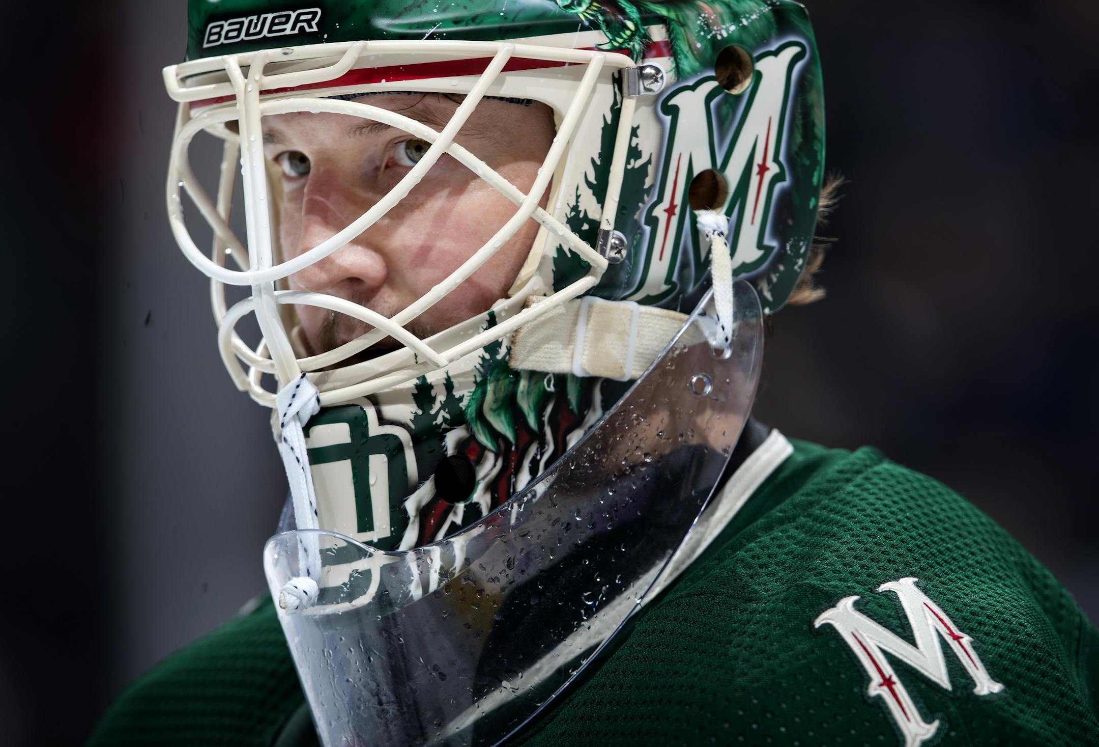 Minnesota Wild goalie Devan Dubnyk in the second period. ] CARLOS GONZALEZ ï cgonzalez@startribune.com - November 27, 2018, St. Paul, MN ñ Xcel Energy Center, NHL, Minnesota Wild vs. Arizona Coyotes