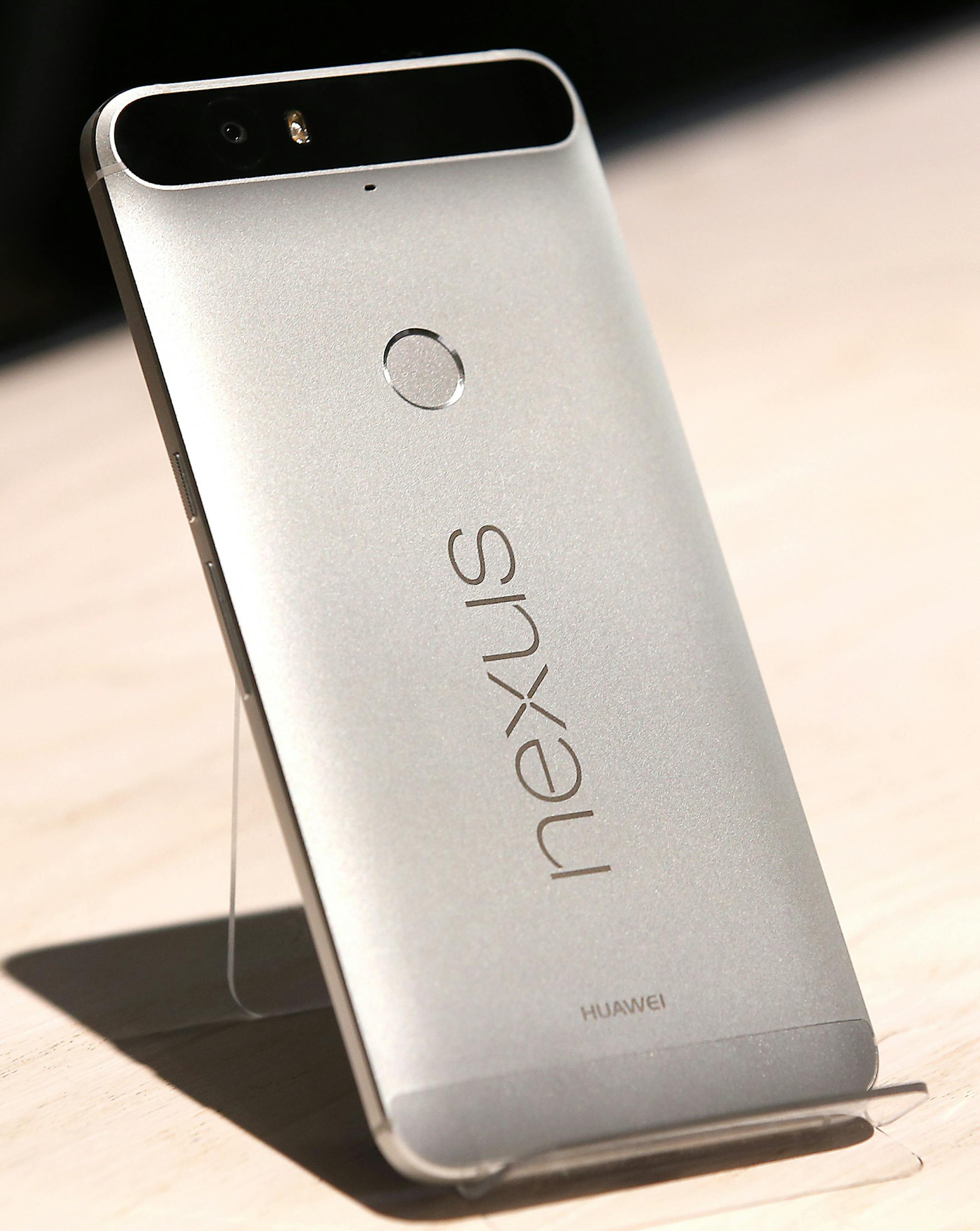 The new Google Nexus 6P is on display during a Google event on Tuesday, Sept. 29, 2015, in San Francisco. Google is countering the release of Appleís latest iPhones with two devices running on "Marshmallow," a new version of Android software designed to steer and document even more of its usersí lives. (AP Photo/Tony Avelar)