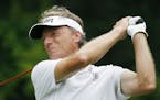 Bernhard Langer, of Germany, tees off on the 17th hole during the second round of the U.S. Senior Open golf tournament, Friday, June 30, 2017, in Peab