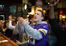 Braden Eichten of St. Paul cheered on the Vikings as they scored a touchdown. ]Vikings fans watch their team take on the Cleveland Browns on the telev