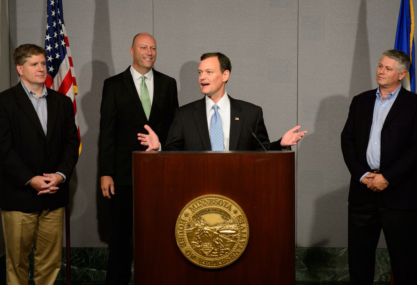 Jeff Johnson and the three other GOP primary candidates Kurt Zellers, Marty Seifert and Scott Honour held a "unity" news conference Wednesday morning. ] Wednesday, August 13, 2014. GLEN STUBBE * gstubbe@startribune.com