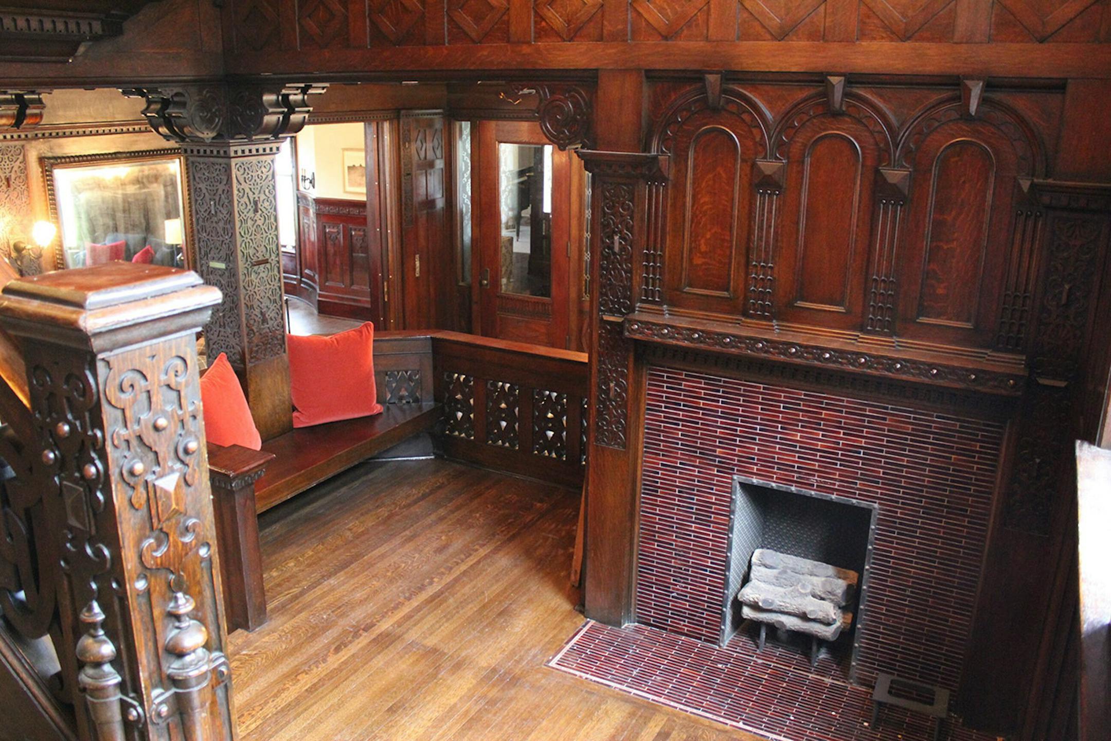 The fireplace on the landing.