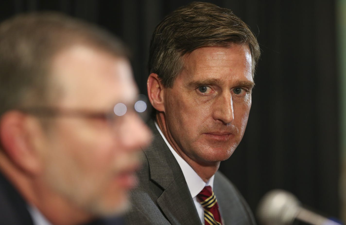 Former Syracuse Athletic Director Mark Coyle, shown with President Eric Kayler, was introduced as the new AD of the University of Minnesota at a news conference Wednesday afternoon at TCF Bank Stadium. ] JEFF WHEELER &#xef; jeff.wheeler@startribune.com Former Syracuse Athletic Director Mark Coyle was introduced as the new AD at the University of Minnesota at a news conference Wednesday afternoon, May 11, 2016 at the M Club room at TCF Bank Stadium