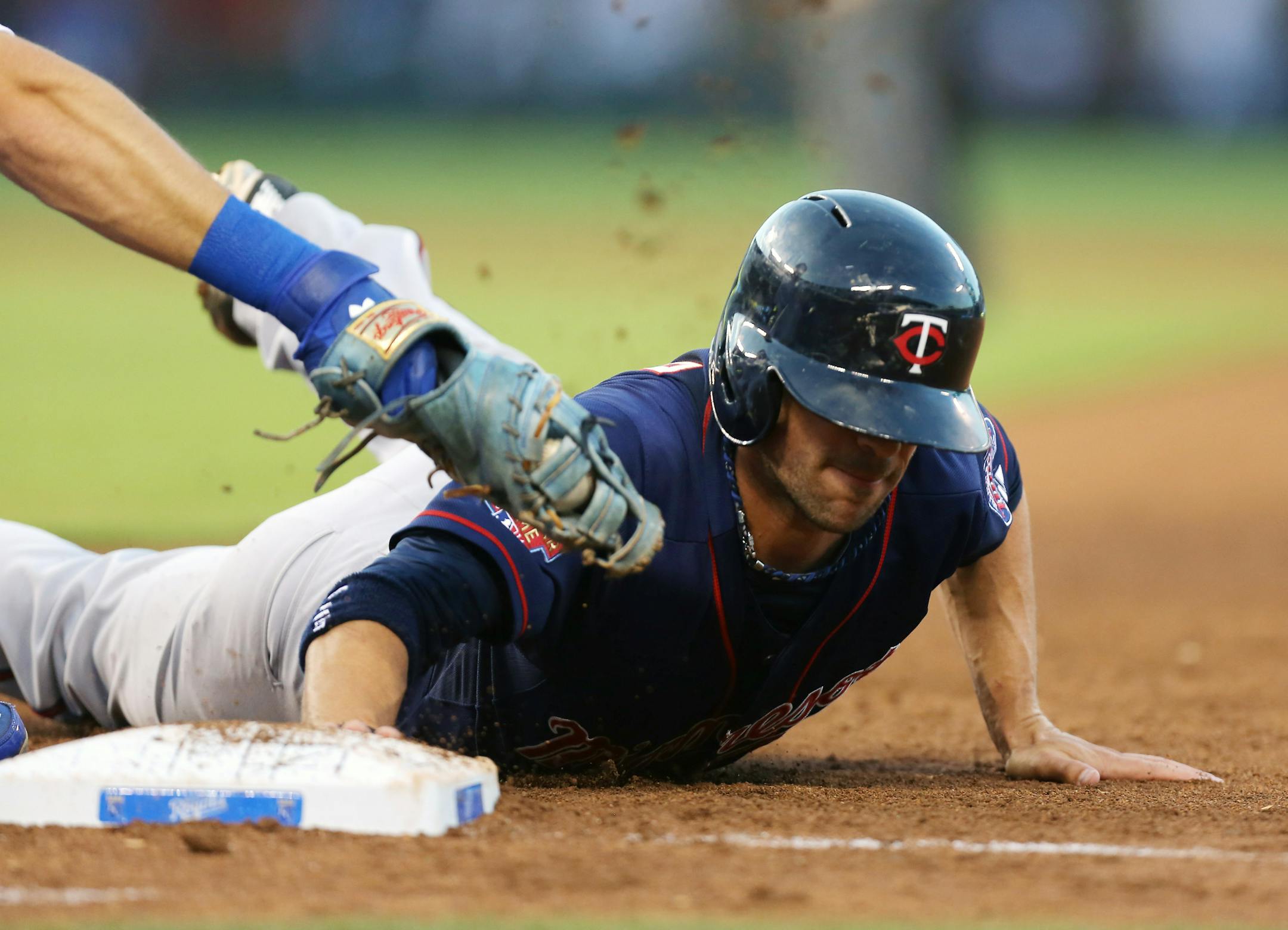 The Twins' Sam Fuld was picked off first base in the fourth inning by Royals pitcher Danny Duffy.